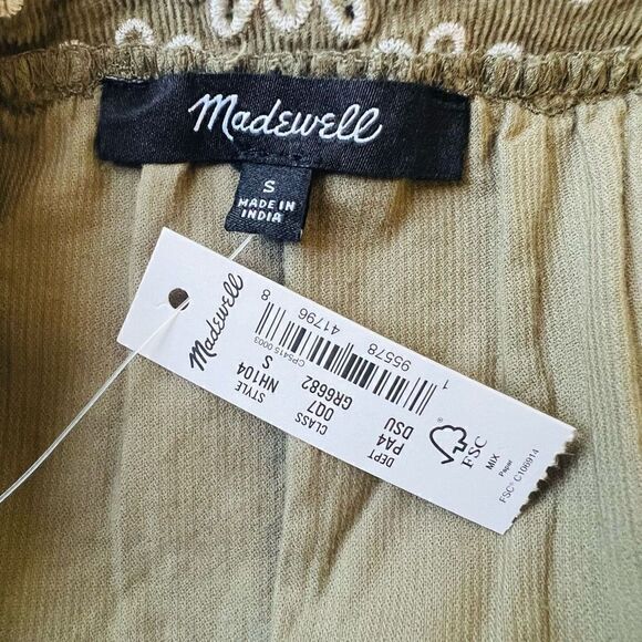 MADEWELL Embroidered Square Neck Corduroy Minidress, Small (2/4), Tan, NWT‎ - Picture 11 of 17